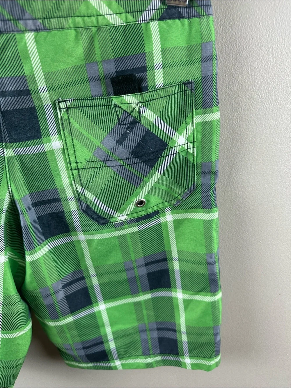 Hanna Andersson Green Plaid Kids Swim Trunks